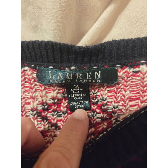 Lauren Ralph Lauren Southwestern Aztec Knit Sweater Tunic Womens 1X Cotton black - Picture 2 of 9